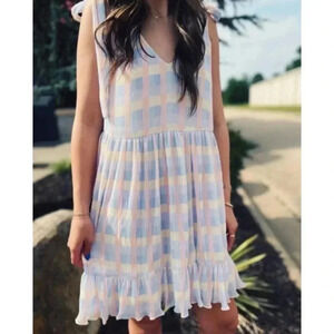 Meet me in Santorini Daphine Dress size M in Pastel Check